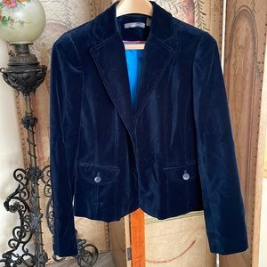 Liz Claiborne Women’s Navy Blue Velvet Blazer 100% Cotton Size 6 Sky Blue Lining